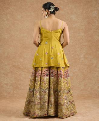 Mustard chinon multocolored thread work peplum sharara set 2
