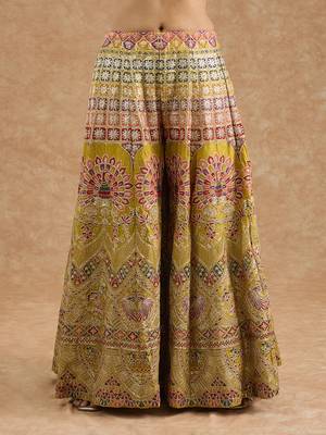 Mustard chinon multocolored thread work peplum sharara set 4