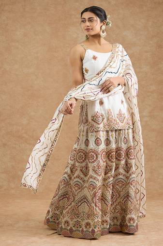 Off white chinon multocolored thread work sharara set