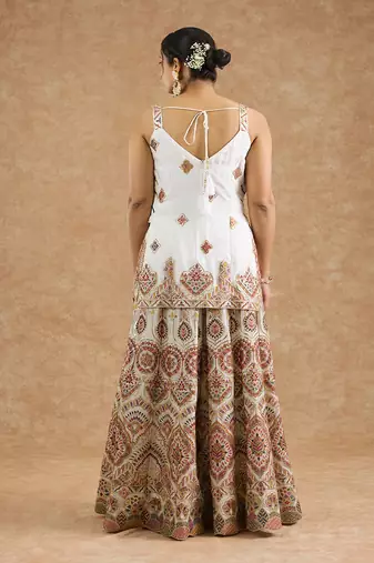 Off white chinon multocolored thread work sharara set