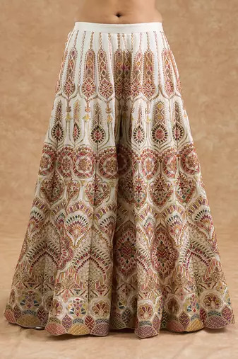 Off white chinon multocolored thread work sharara set