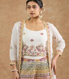 Off white chinon multocolored thread work cape sharara set