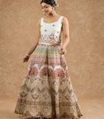 Off white chinon multocolored thread work cape sharara set