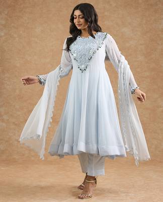Light blue georgette applique work anarkali set 5