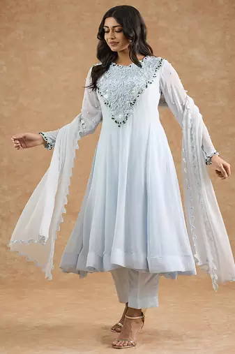 Light blue georgette applique work anarkali set