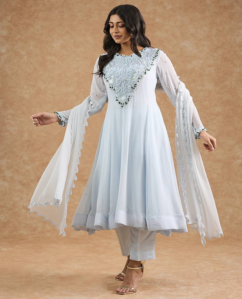 Light blue georgette applique work anarkali set