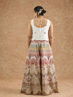 Off white chinon multocolored thread work cape sharara set 4