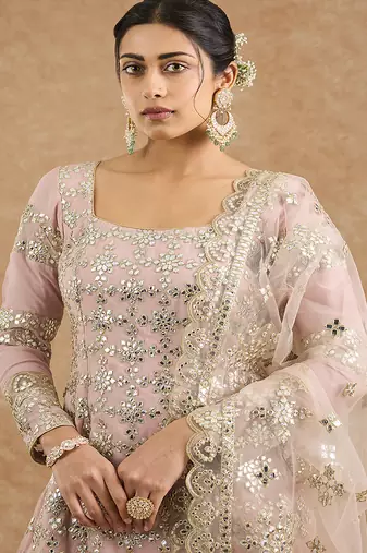 Pink georggette gota applique sharara kurti set