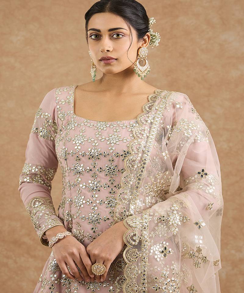 Pink georggette gota applique sharara kurti set