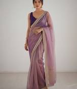 Mauve  net embellished saree with contrast blouse piece