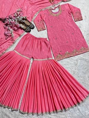 Elegant pink embroidered sharara suit with dupatta 4