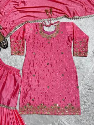 Elegant pink embroidered sharara suit with dupatta 5