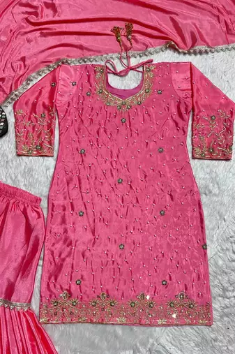 Elegant pink embroidered sharara suit with dupatta