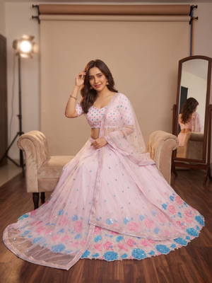 pastel pink floral embroidered georgette lehenga choli 3