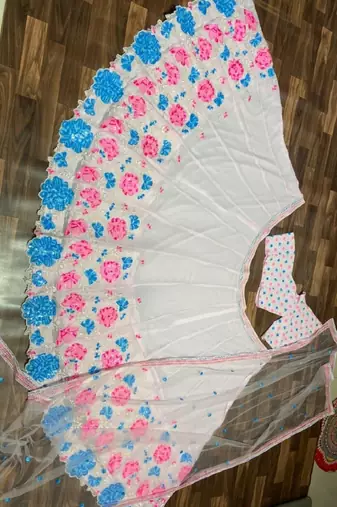 Pastel Pink Floral Embroidered Lehenga Choli with Net Dupatta