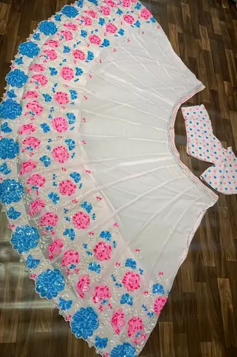 Pastel Pink Floral Embroidered Lehenga Choli with Net Dupatta