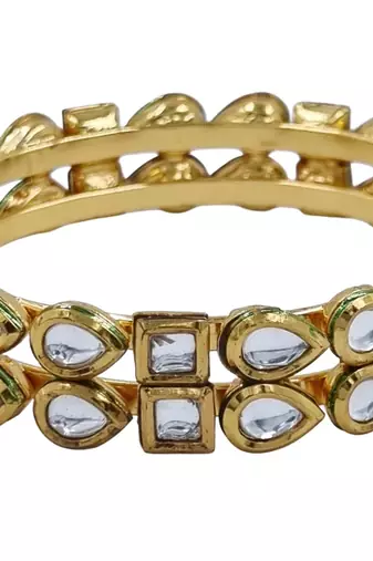 Gold plated kundan stone traditional bangles set for women