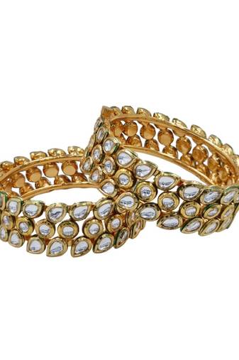 Gold plated kundan stone traditional bangles set for women
