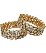 Gold plated kundan stone traditional bangles set for women
