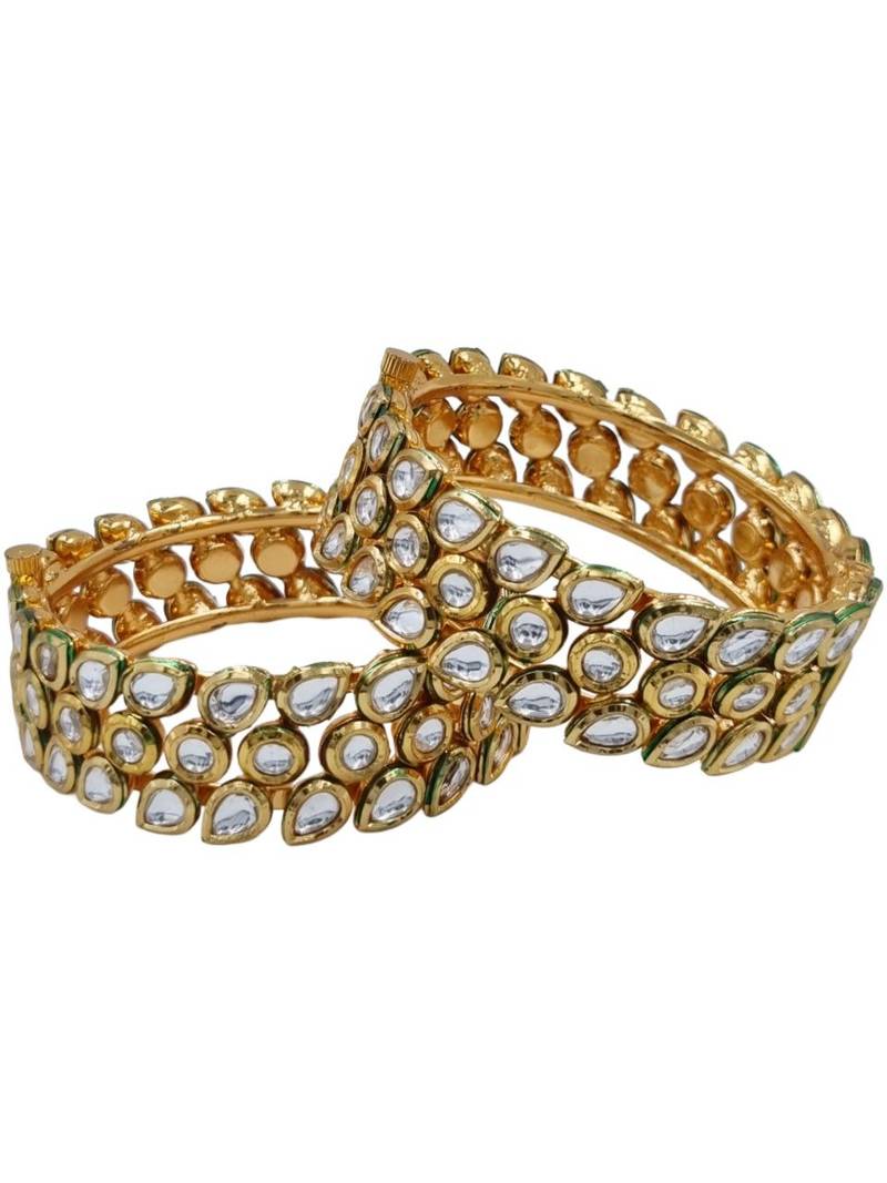 Gold plated kundan stone traditional bangles set for women