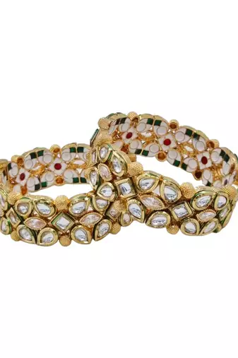 Gold plated kundan stone traditional bangles set for women