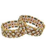 Gold plated kundan stone traditional bangles set for women