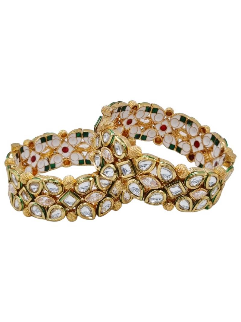 Gold plated kundan stone traditional bangles set for women