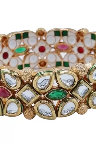 Gold plated kundan stone traditional bangles set for women