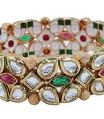 Gold plated kundan stone traditional bangles set for women