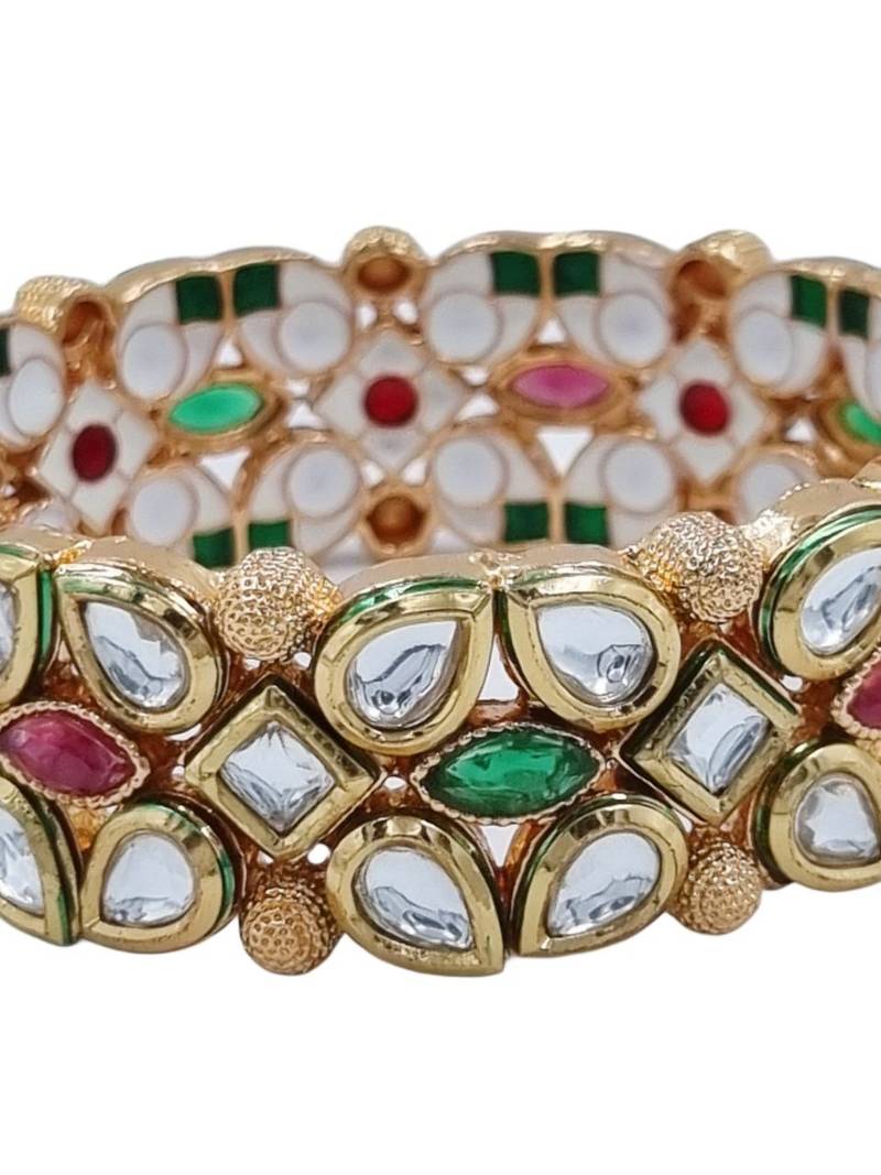 Gold plated kundan stone traditional bangles set for women