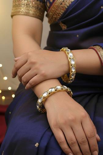 Gold plated kundan stone traditional bangles set for women