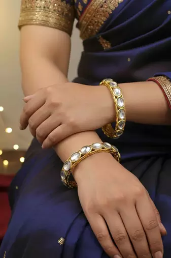 Gold plated kundan stone traditional bangles set for women