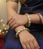 Gold plated kundan stone traditional bangles set for women