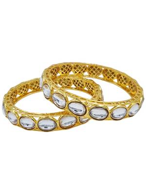 Gold plated kundan stone traditional bangles set for women 2