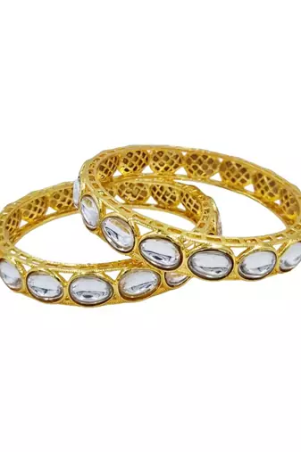 Gold plated kundan stone traditional bangles set for women