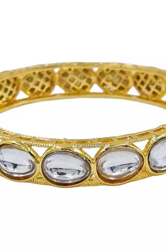 Gold plated kundan stone traditional bangles set for women