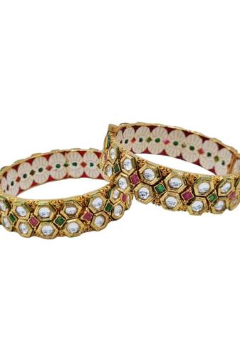 Gold plated kundan stone traditional bangles set for women