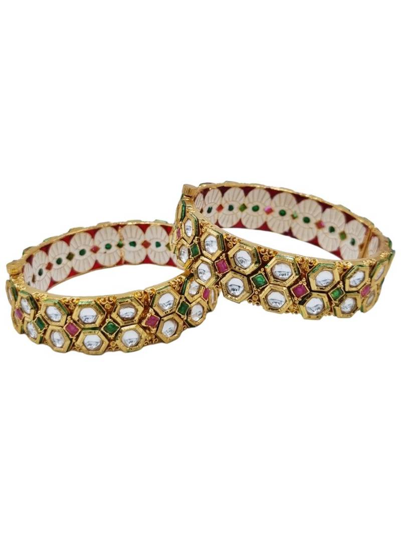 Gold plated kundan stone traditional bangles set for women