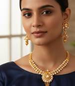 Gold plated kundan necklace set with earrings for women