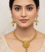 Gold plated kundan necklace set with earrings for women