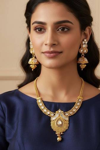 Gold plated kundan pearl choker jewellery set for women
