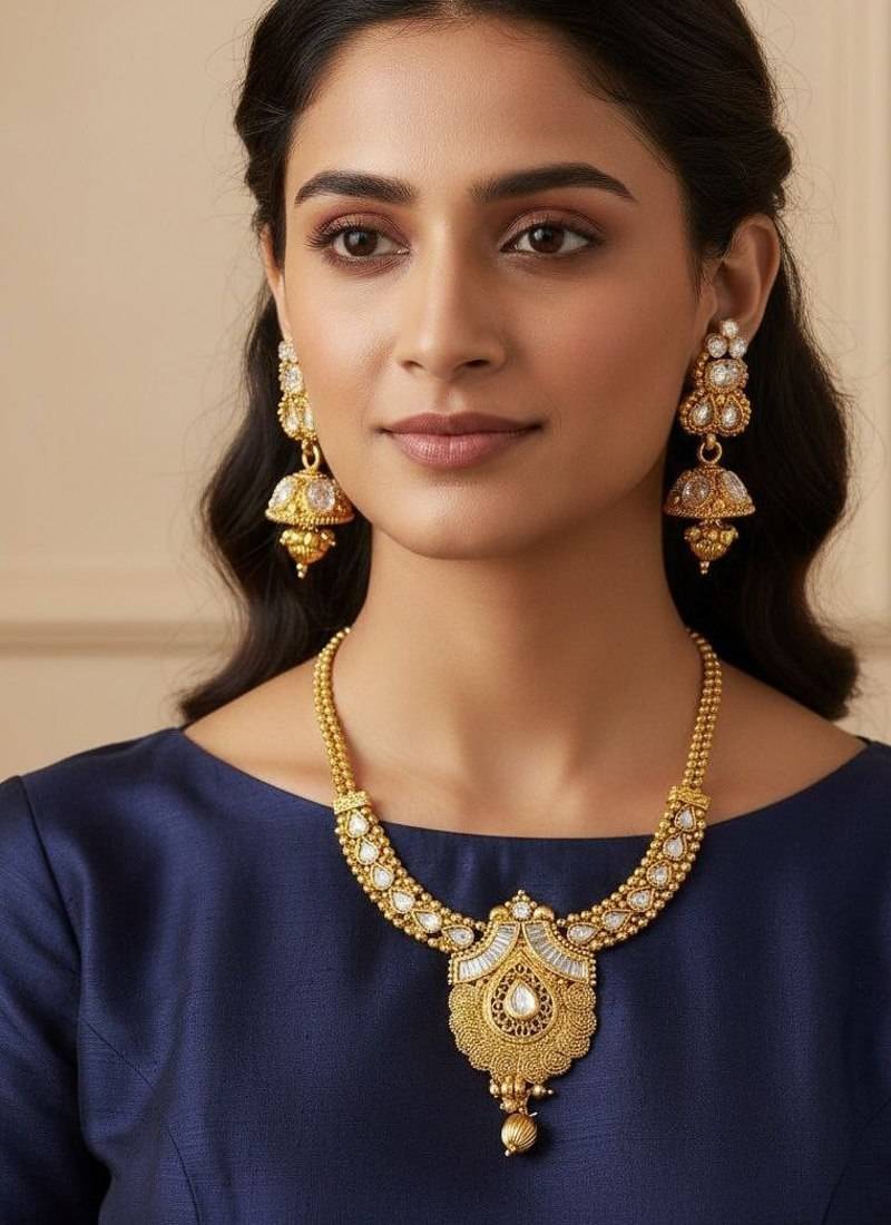 Gold plated kundan pearl choker jewellery set for women