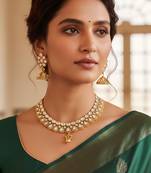 Gold plated kundan pearl choker jewellery set with jhumka earring for women