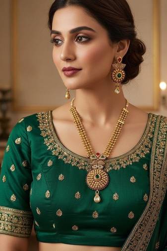 Traditional gold plated temple jewellery necklace set with earrings for women