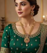 Traditional gold plated temple jewellery necklace set with earrings for women