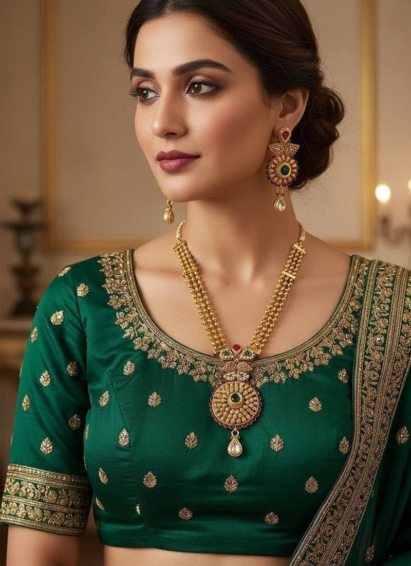 Traditional gold plated temple jewellery necklace set with earrings for women