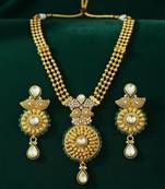 Traditional gold plated temple jewellery necklace set with earrings for women
