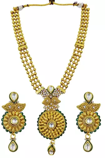 Traditional gold plated temple jewellery necklace set with earrings for women