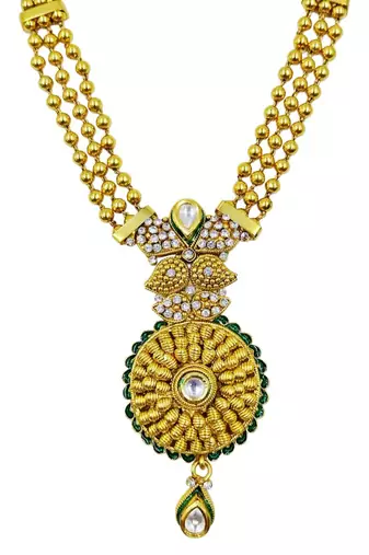 Traditional gold plated temple jewellery necklace set with earrings for women