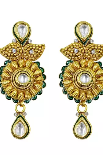 Traditional gold plated temple jewellery necklace set with earrings for women